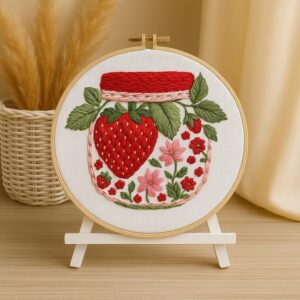 Strawberry Jam Jar Floral Embroidery Kit