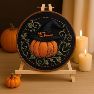 Halloween Pumpkin Witch Hat Embroidery Kit