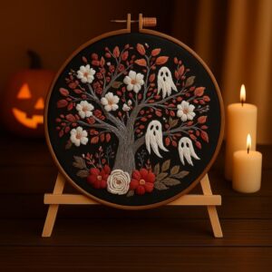 Ghost, Flower & Tree Embroidery Kit
