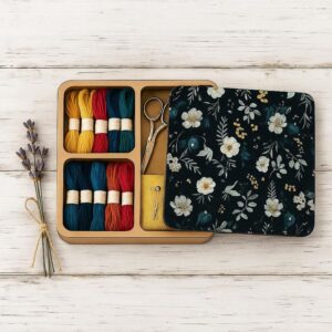 Floral Wooden Thread Organizer Box