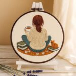 Girl with Cat & Books Embroidery Kit