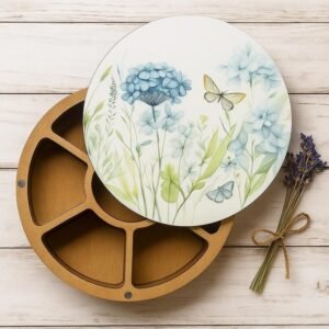 Floral Wooden Thread Organizer with Magnetic Lid