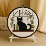 Bookshelf & Black Cat Embroidery Kit