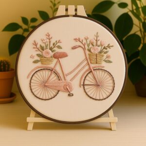 Pink Flower Bicycle Embroidery Kit