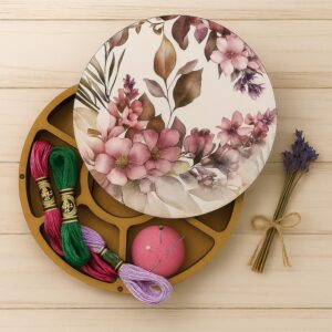 Floral Magnetic Wooden Thread Organizer Box