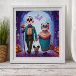 Skeleton Couple Cross Stitch Kit with Dog
