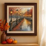 Autumn Park Cross Stitch Kit with Lanterns