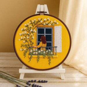 Girl on Balcony Embroidery Kit for Beginners