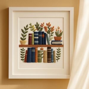 Bookshelf with Flowers Embroidery Kit
