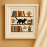 Black Cat and Bookshelf Embroidery Kit