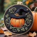 Halloween Pumpkin Witch Hat Embroidery Kit