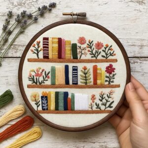 Floral Bookshelf Embroidery Kit