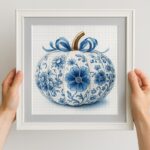 Blue Floral Pumpkin Cross Stitch Kit
