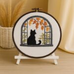 Autumn Window Black Cat Embroidery Kit