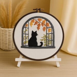 Autumn Window Black Cat Embroidery Kit