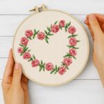 Pink Rose Heart Wreath Embroidery Kit