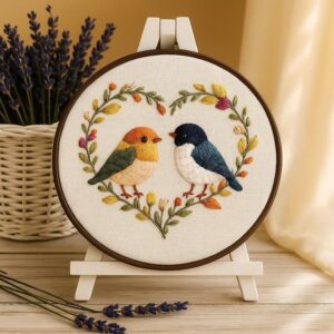 Beginner Bird & Floral Heart Embroidery Kit