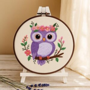 Purple Owl Floral Embroidery Kit