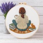 Girl with Cat & Books Embroidery Kit