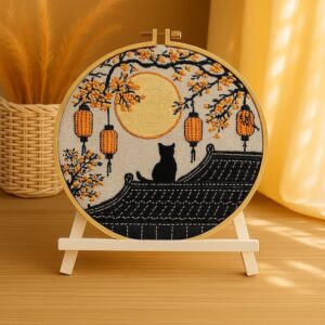 Black Cat and Lanterns Embroidery Kit