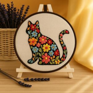 Floral Cat Embroidery Kit