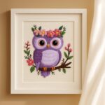 Purple Owl Floral Embroidery Kit