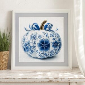 Blue Floral Pumpkin Cross Stitch Kit