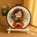 Girl with Wildflower Bouquet Embroidery Kit