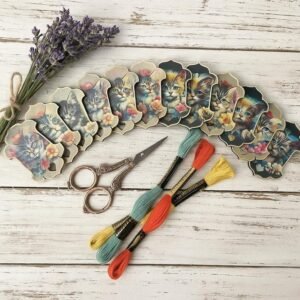 Wooden Flower Cat Thread Bobbins
