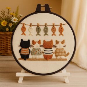 Cat and Fish Embroidery Kit
