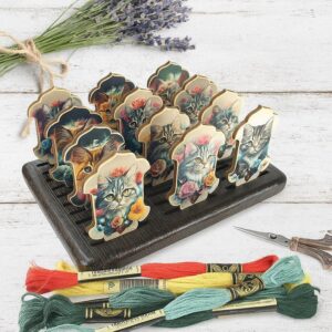 Wooden Flower Cat Thread Bobbins