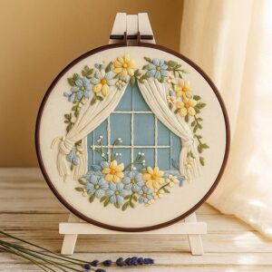 Floral Window Scene Embroidery Kit