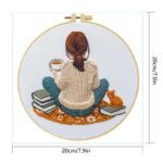 Girl with Cat & Books Embroidery Kit