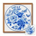Blue Peony & Butterfly Cross Stitch Kit