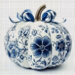 Blue Floral Pumpkin Cross Stitch Kit