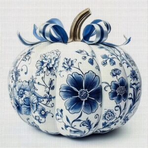 Blue Floral Pumpkin Cross Stitch Kit