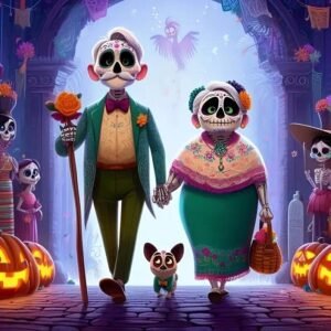 Skeleton Couple Cross Stitch Kit with Dog