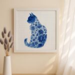 Blue & White Flower Cat Embroidery Kit