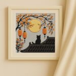 Black Cat and Lanterns Embroidery Kit