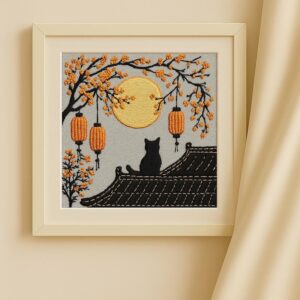 Black Cat and Lanterns Embroidery Kit