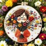 Girl with Wildflower Bouquet Embroidery Kit