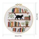 Black Cat and Bookshelf Embroidery Kit