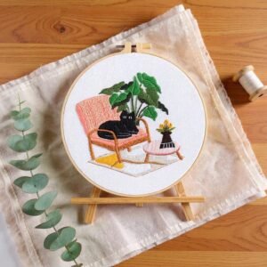 Cat & Houseplant Embroidery Kit with Hoop