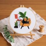 Cat & Houseplant Embroidery Kit with Hoop