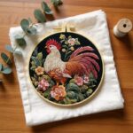 Rooster Floral Embroidery Kit