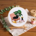 Cat & Houseplant Embroidery Kit with Hoop