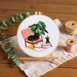 Cat & Houseplant Embroidery Kit with Hoop
