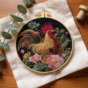 Rooster Floral Embroidery Kit