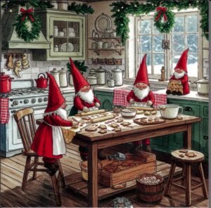 Nordic Gnomes Baking Cookies Ceramic Trivet