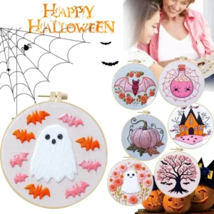 Halloween Embroidery Kit with Spider & Bat Pattern